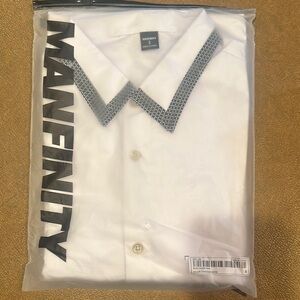 Men’s White Button-Down Dress Shirt with Black Accents